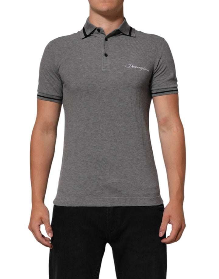 Dolce &amp; Gabbana Gray Logo Embroidery Collared Polo T-shirt