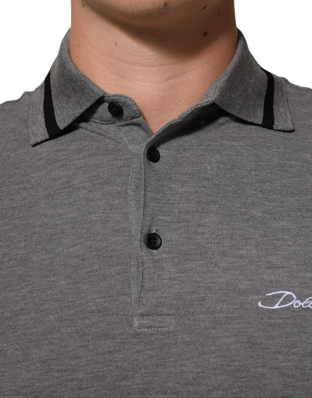 Dolce &amp; Gabbana Gray Logo Embroidery Collared Polo T-shirt
