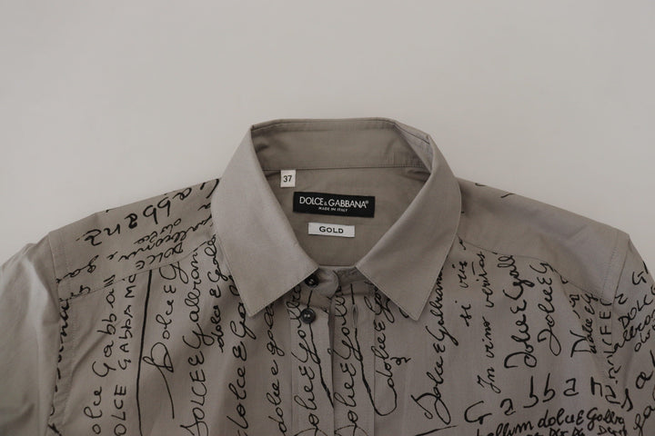 Men’s Dolce &amp; Gabbana Gray Printed Cotton Slim Dress Gold Shirt