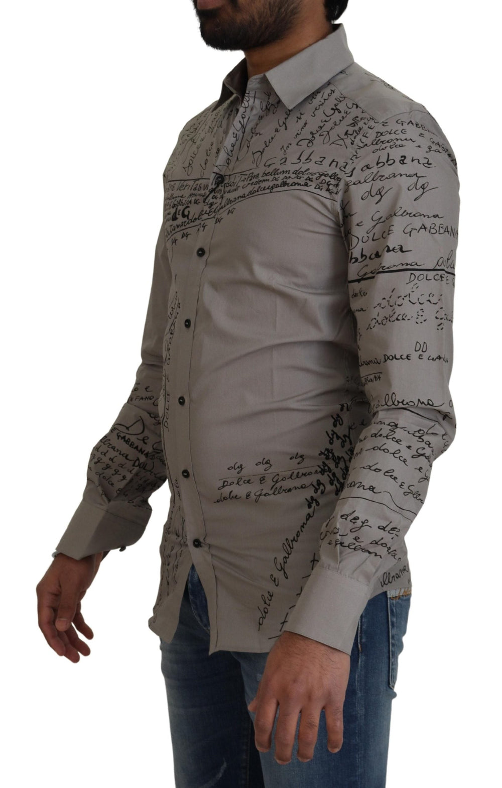 Men’s Dolce & Gabbana Gray Printed Cotton Slim Dress Gold Shirt