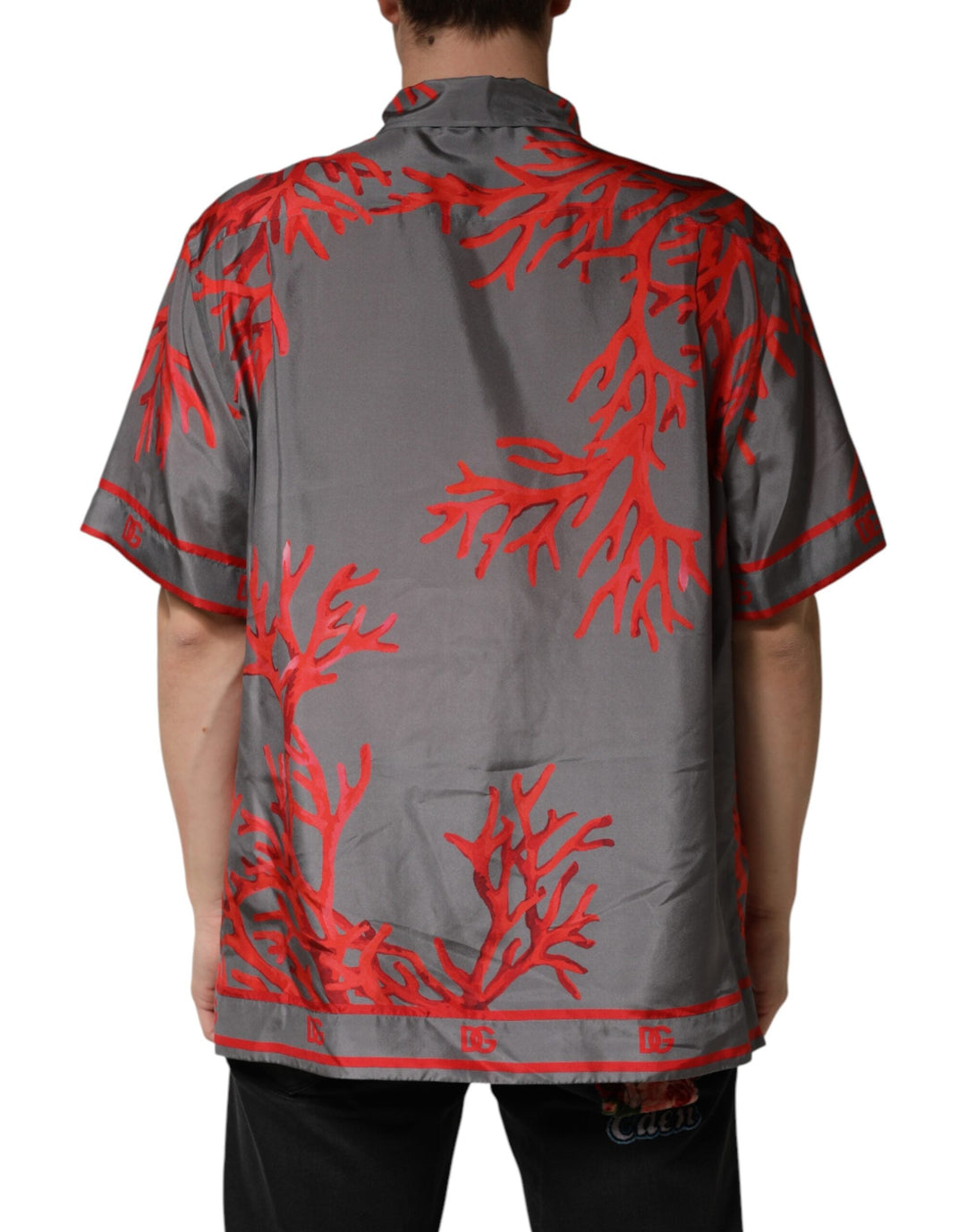 Dolce &amp; Gabbana Gray Red Corals Short Sleeves Casual Shirt