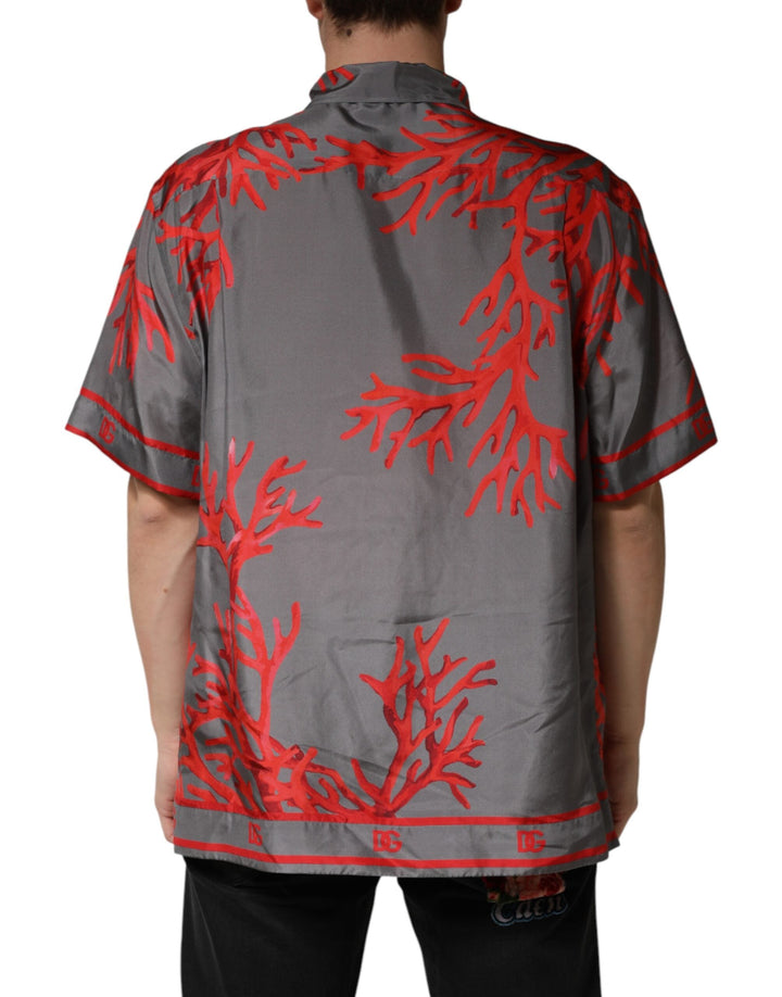 Dolce &amp; Gabbana Gray Red Corals Short Sleeves Casual Shirt