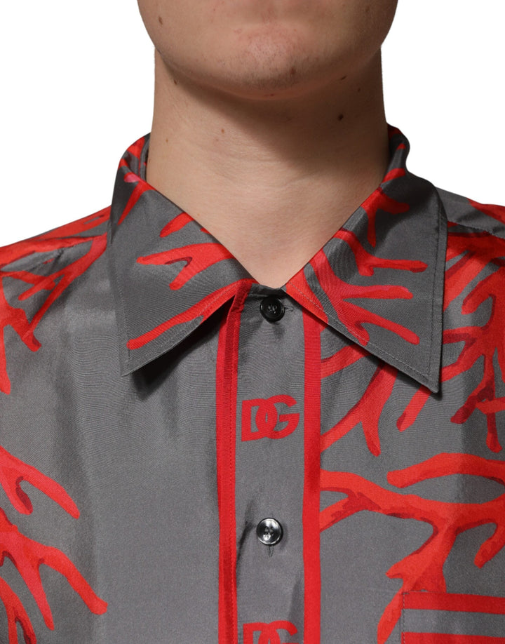 Dolce &amp; Gabbana Gray Red Corals Short Sleeves Casual Shirt
