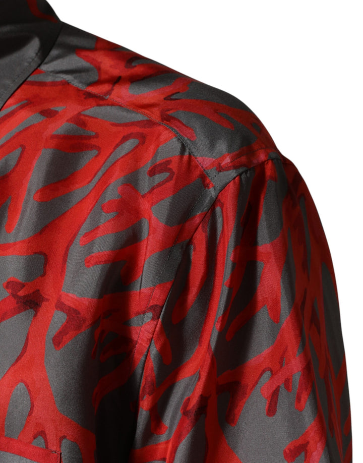 Dolce &amp; Gabbana Gray Red Corals Short Sleeves Casual Shirt