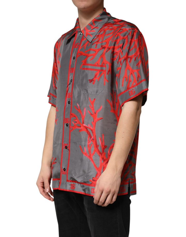 Dolce &amp; Gabbana Gray Red Corals Short Sleeves Casual Shirt