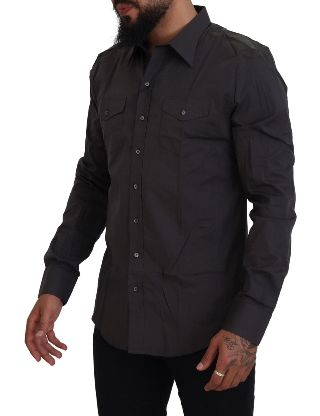 Men’s Dolce &amp; Gabbana Gray Sicilia Slim Fit Stretch Dress Shirt