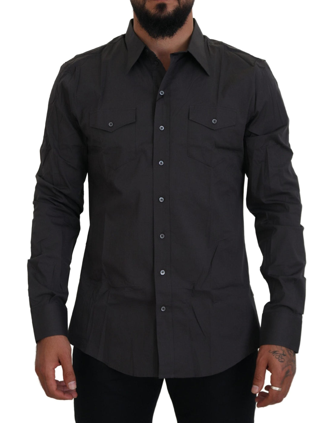 Men’s Dolce &amp; Gabbana Gray Sicilia Slim Fit Stretch Dress Shirt