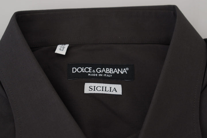 Men’s Dolce &amp; Gabbana Gray Sicilia Slim Fit Stretch Dress Shirt