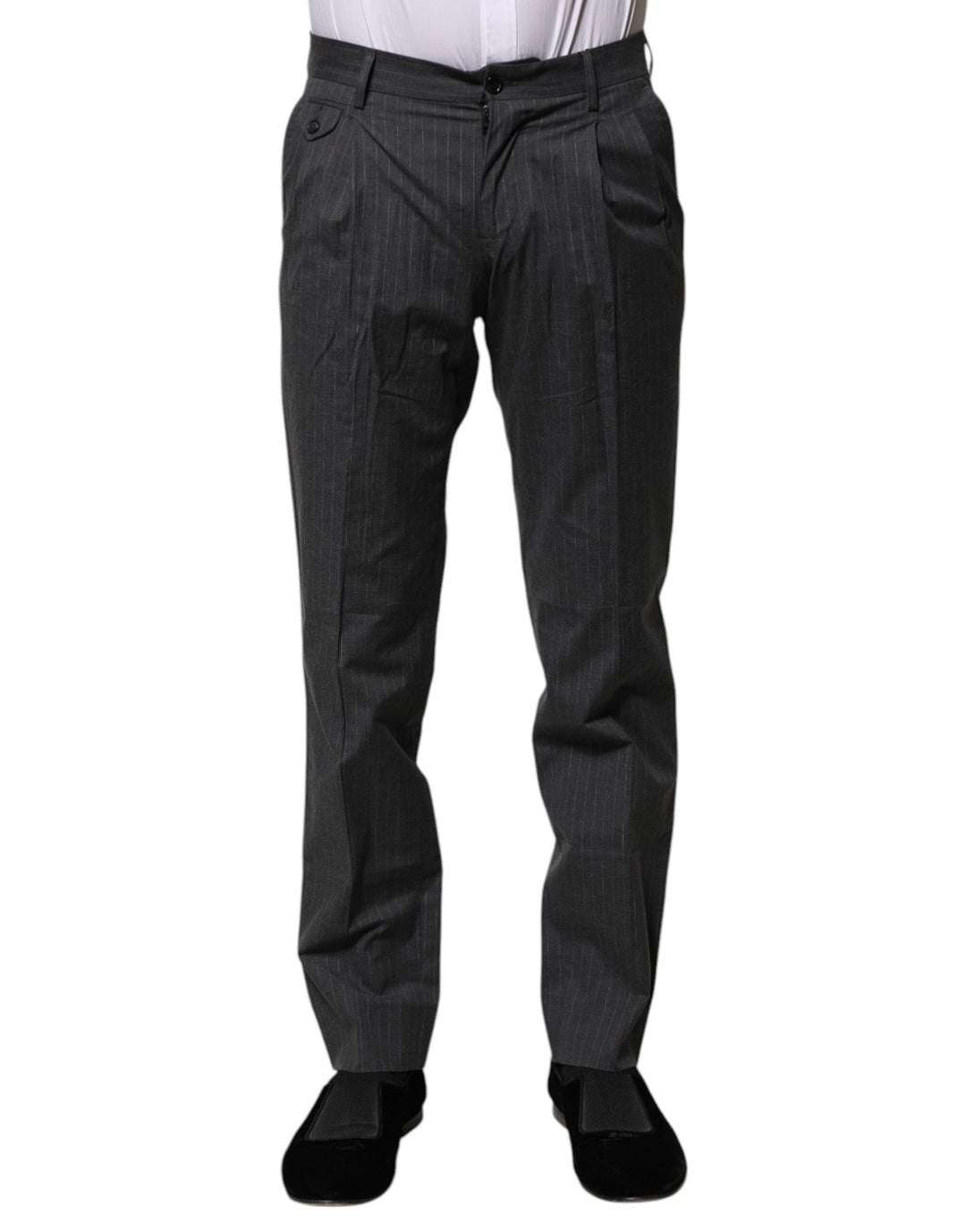 Dolce &amp; Gabbana Gray Striped Cotton Formal Pants