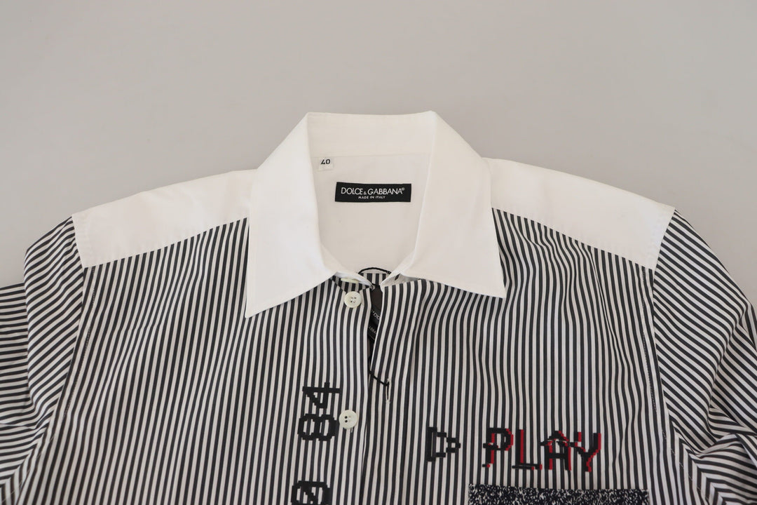 Dolce &amp; Gabbana Gray White Striped Slim Fit Shirt