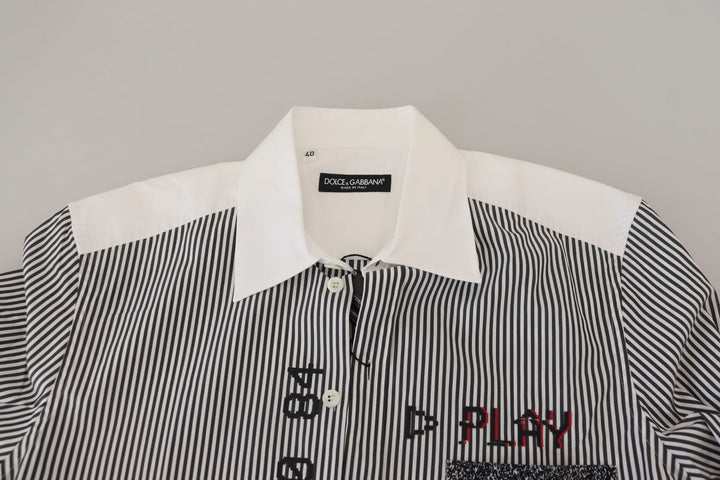 Dolce &amp; Gabbana Gray White Striped Slim Fit Shirt