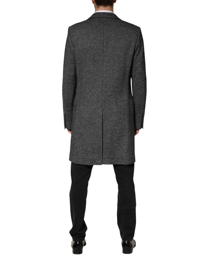 Men’s Dolce &amp; Gabbana Gray Wool Blend Long Trench Coat Men Jacket