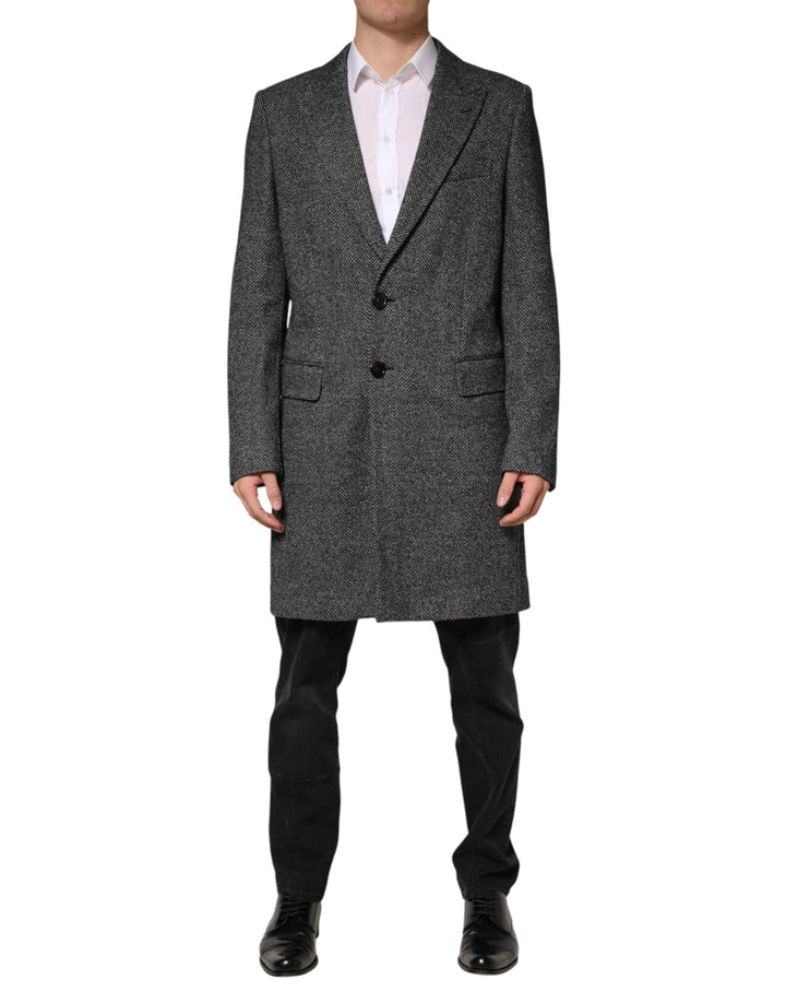 Men’s Dolce &amp; Gabbana Gray Wool Blend Long Trench Coat Men Jacket