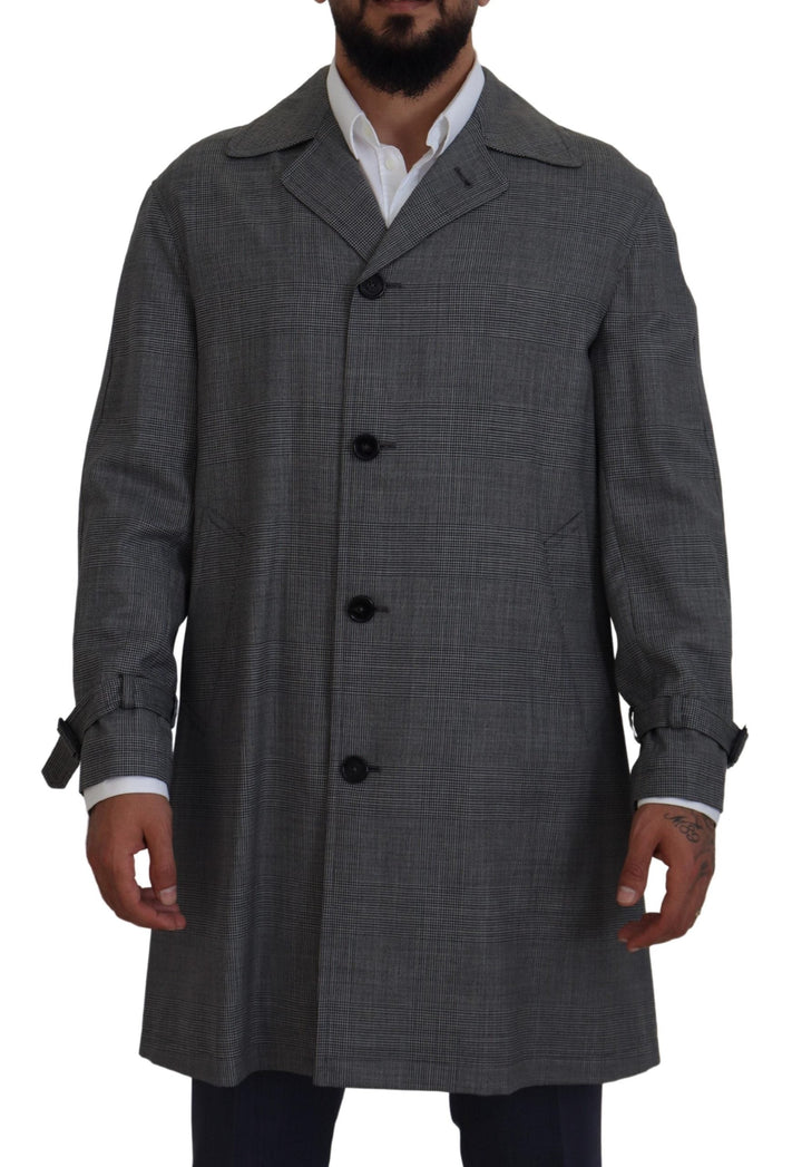 Men’s Dolce &amp; Gabbana Gray Wool Plaid Long Trench Coat Jacket