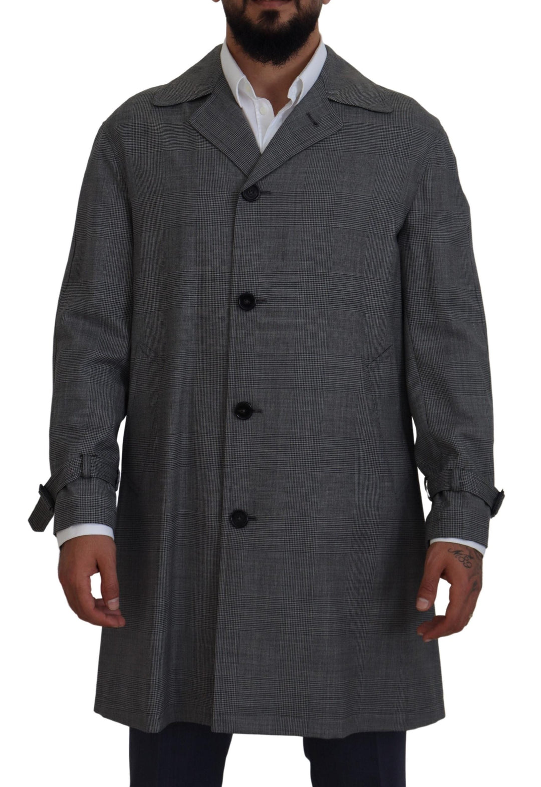 Men’s Dolce &amp; Gabbana Gray Wool Plaid Long Trench Coat Jacket