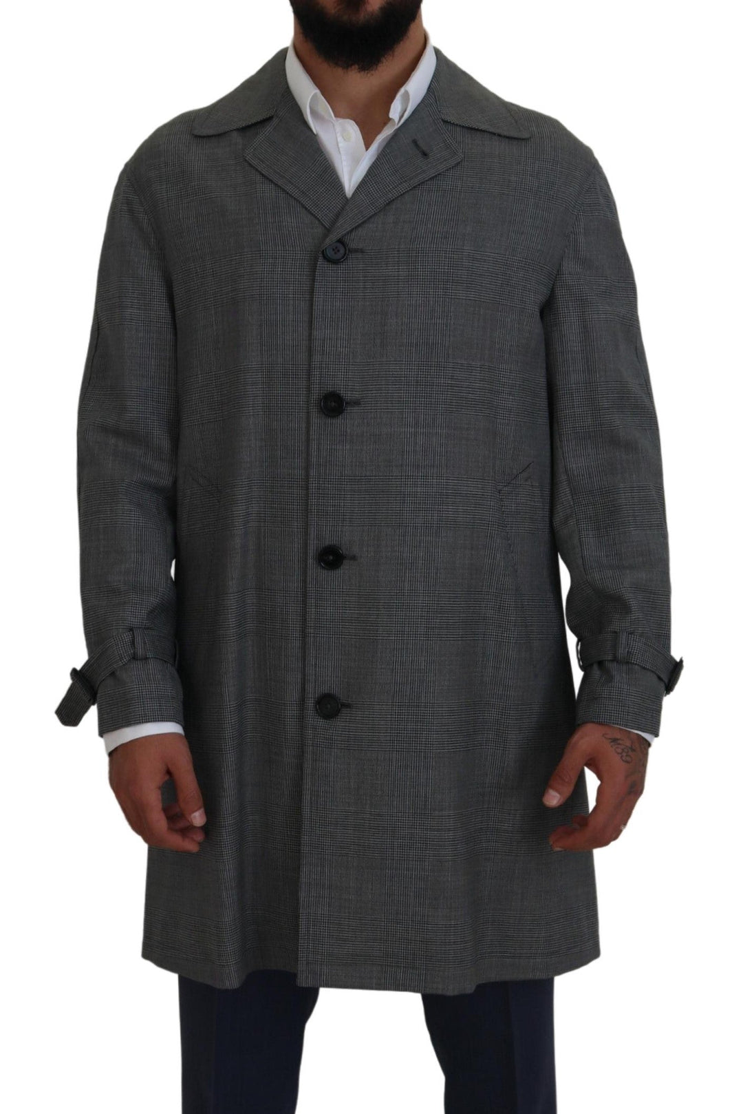 Men’s Dolce &amp; Gabbana Gray Wool Plaid Long Trench Coat Jacket