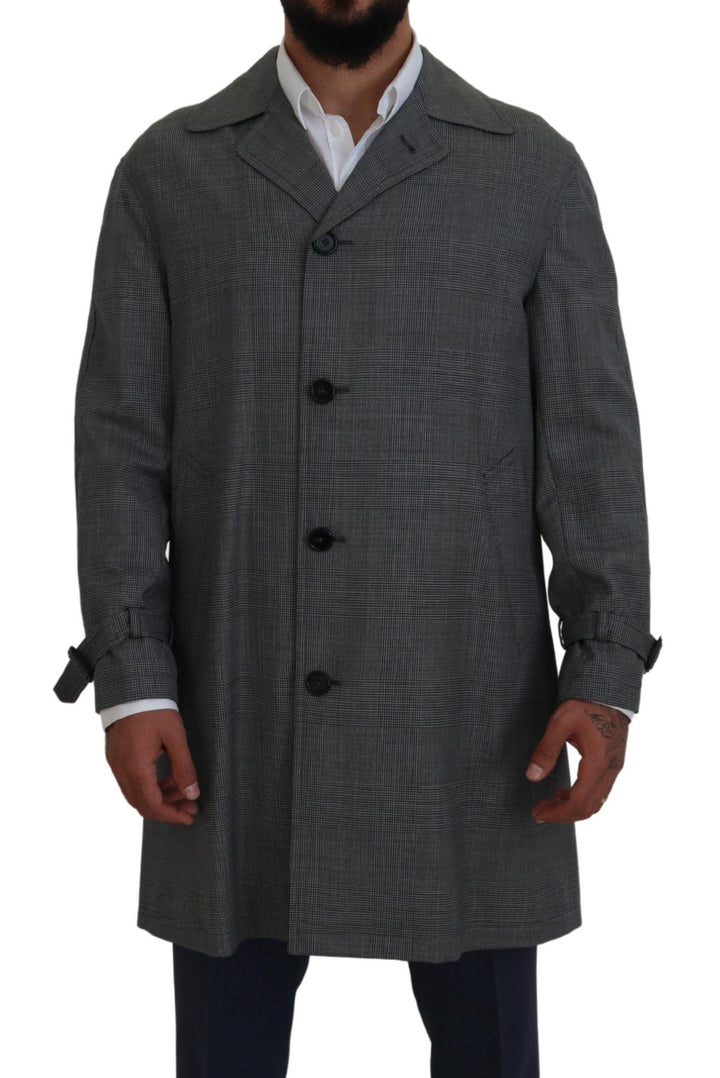 Men’s Dolce &amp; Gabbana Gray Wool Plaid Long Trench Coat Jacket
