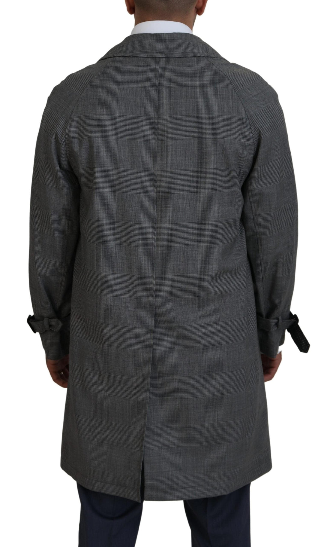 Men’s Dolce & Gabbana Gray Wool Plaid Long Trench Coat Jacket