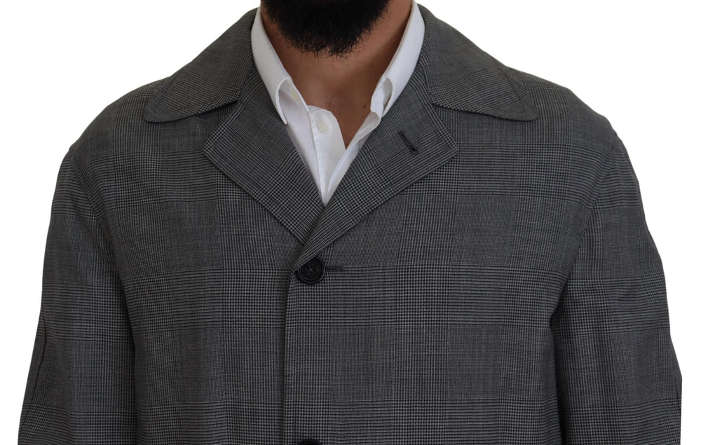 Men’s Dolce & Gabbana Gray Wool Plaid Long Trench Coat Jacket