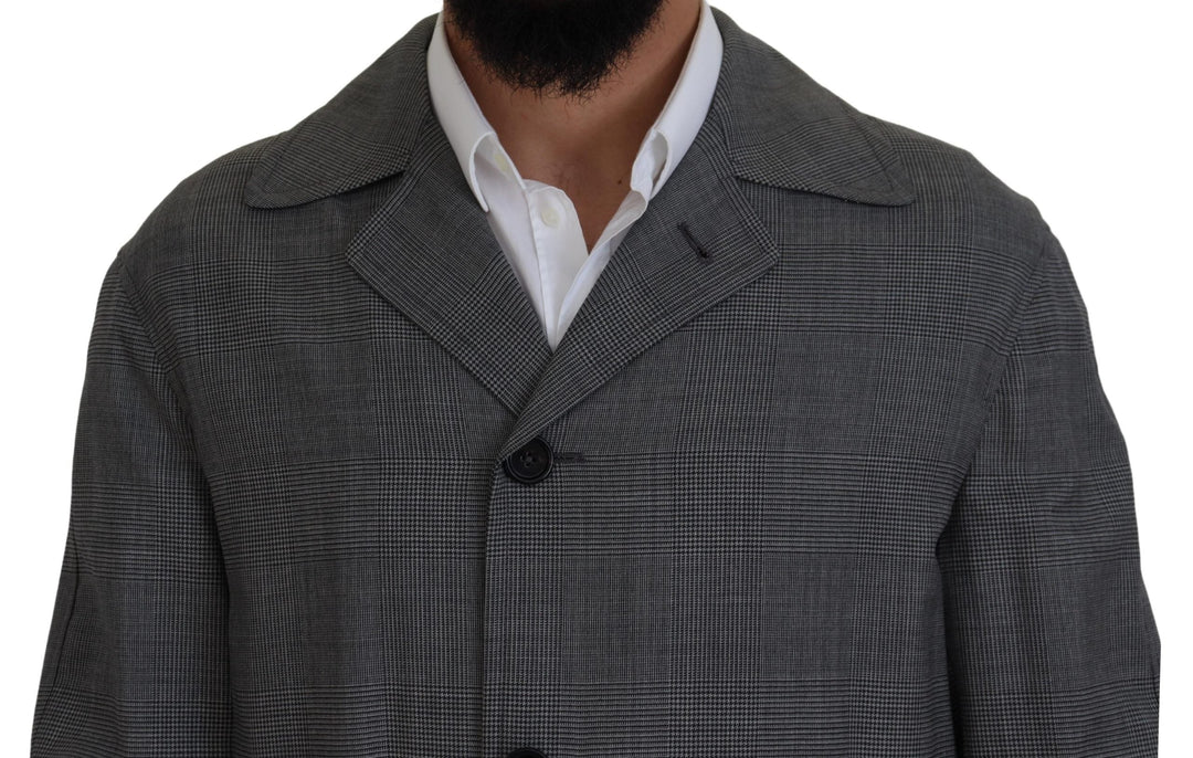 Men’s Dolce &amp; Gabbana Gray Wool Plaid Long Trench Coat Jacket