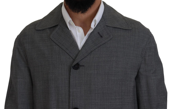 Men’s Dolce &amp; Gabbana Gray Wool Plaid Long Trench Coat Jacket