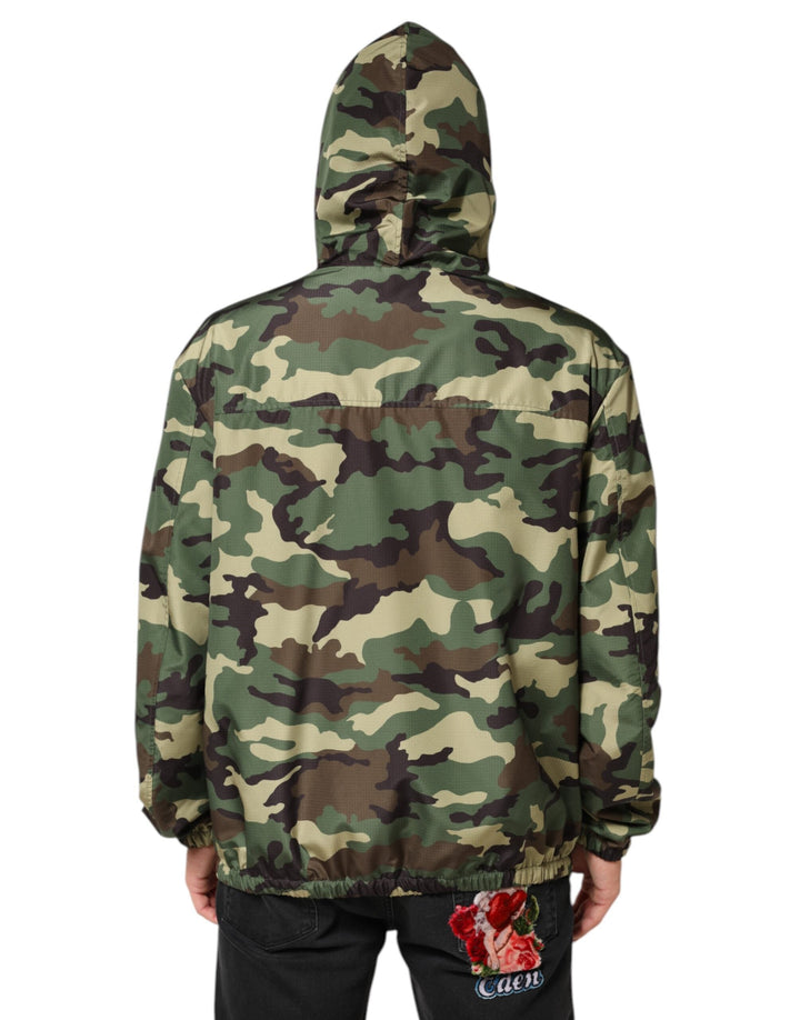 Men’s Dolce &amp; Gabbana Green Camouflage Hooded Sweatshirt Jacket