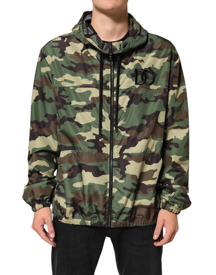 Men’s Dolce &amp; Gabbana Green Camouflage Hooded Sweatshirt Jacket