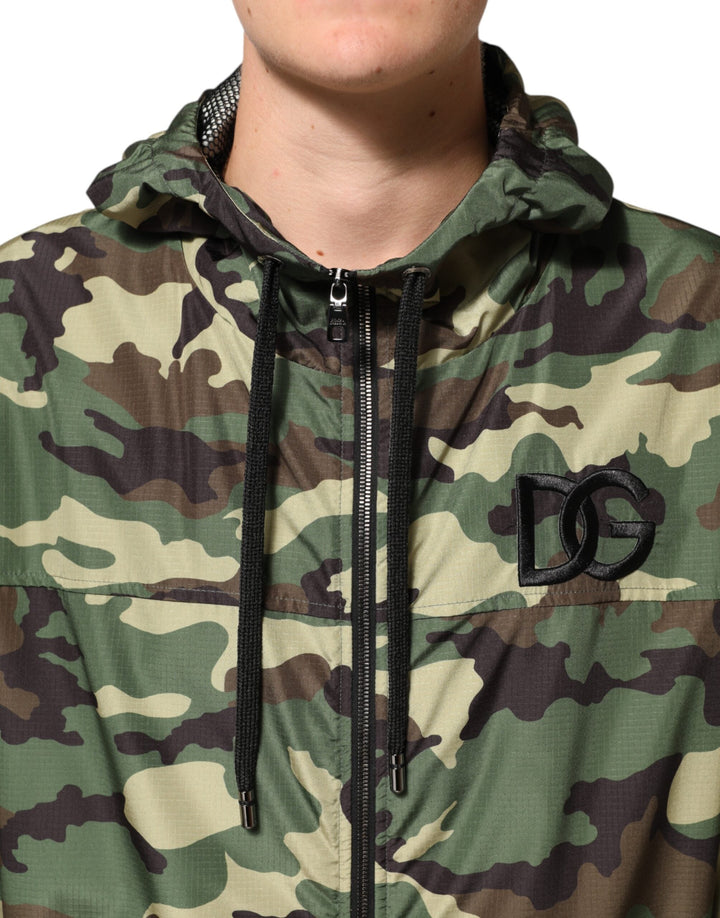 Men’s Dolce &amp; Gabbana Green Camouflage Hooded Sweatshirt Jacket