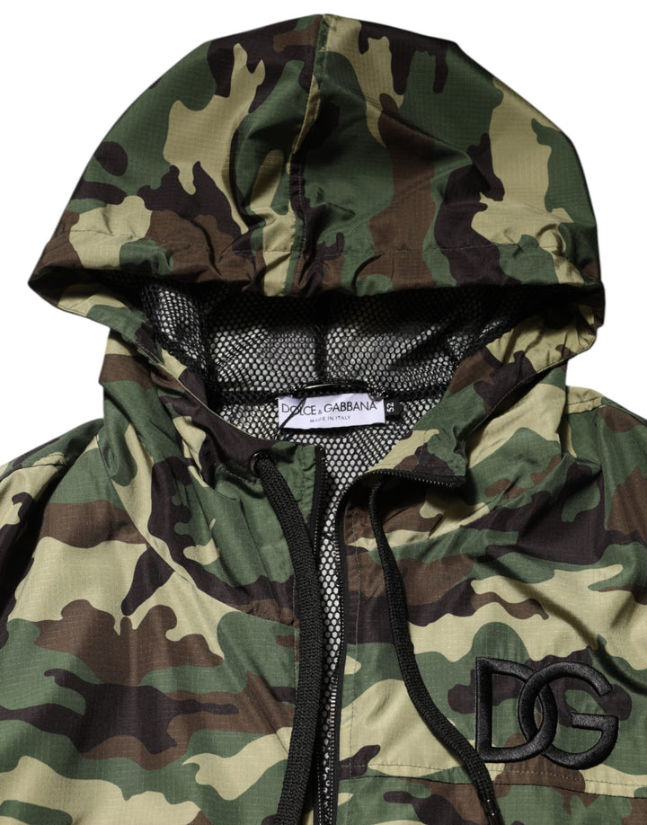 Men’s Dolce &amp; Gabbana Green Camouflage Hooded Sweatshirt Jacket