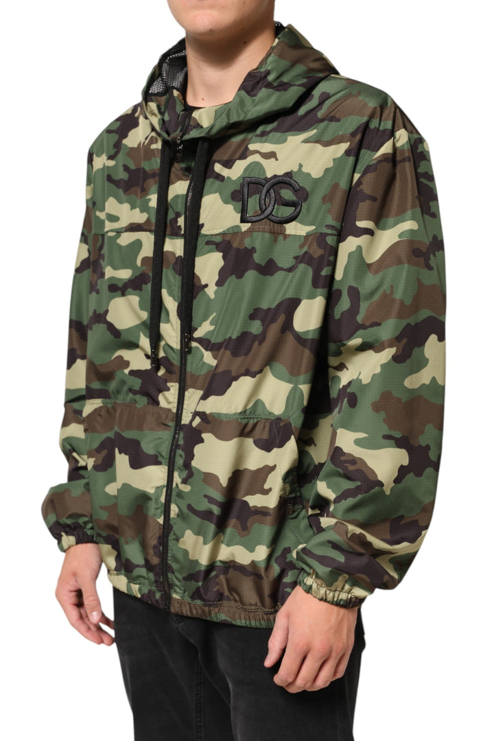 Men’s Dolce &amp; Gabbana Green Camouflage Hooded Sweatshirt Jacket