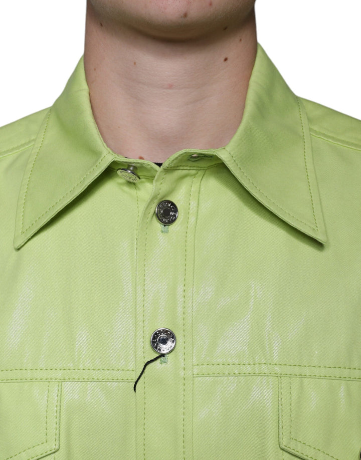 Men’s Dolce &amp; Gabbana Green Cotton Collared Men Button Down Shirt