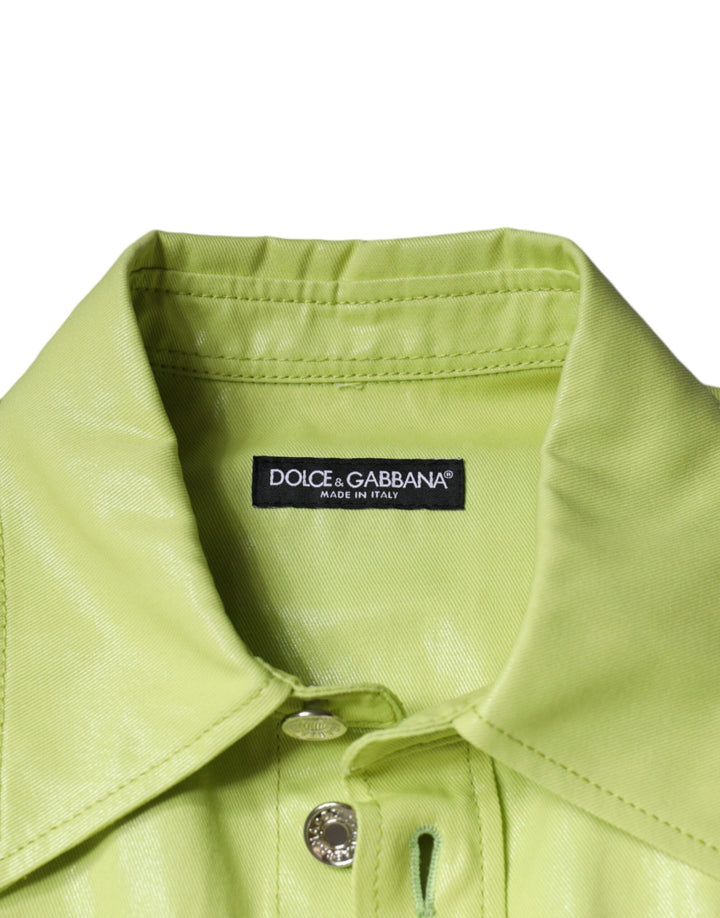 Men’s Dolce &amp; Gabbana Green Cotton Collared Men Button Down Shirt