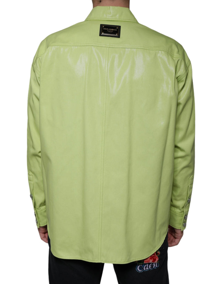 Men’s Dolce &amp; Gabbana Green Cotton Collared Men Button Down Shirt