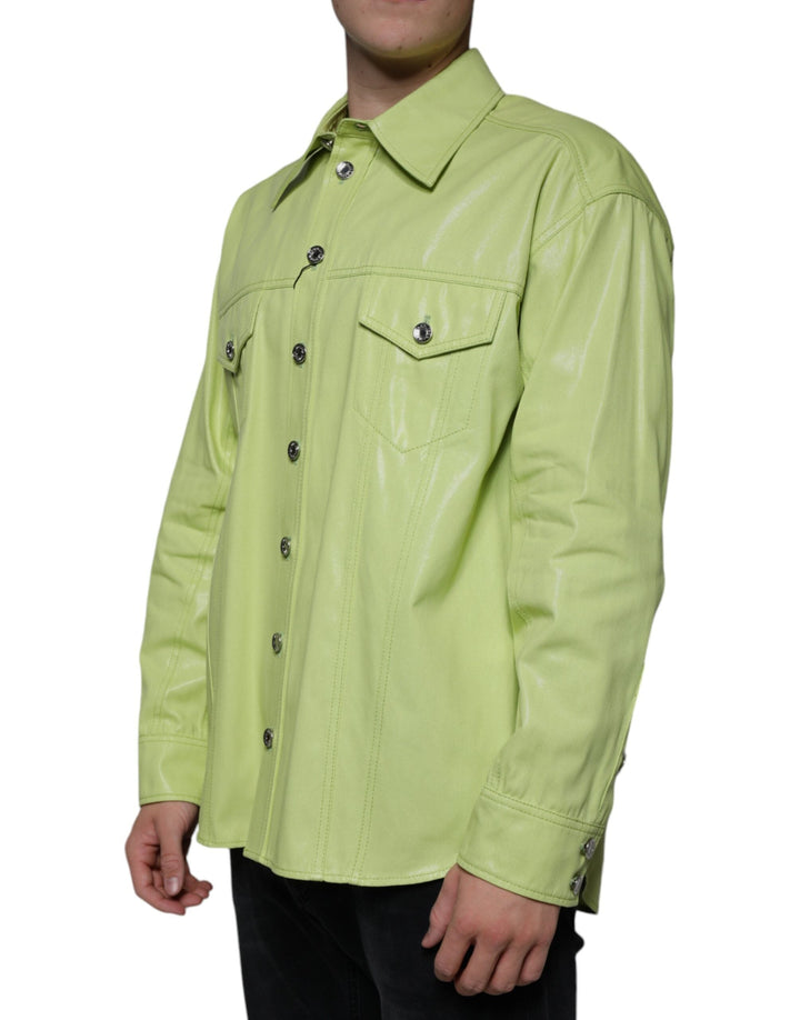 Men’s Dolce &amp; Gabbana Green Cotton Collared Men Button Down Shirt
