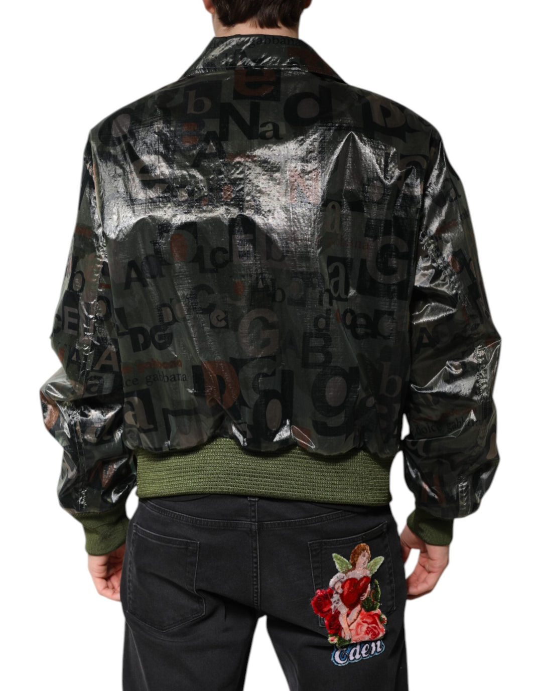 Men’s Dolce &amp; Gabbana Green Dg Logo Print Bomber Full Zip Jacket