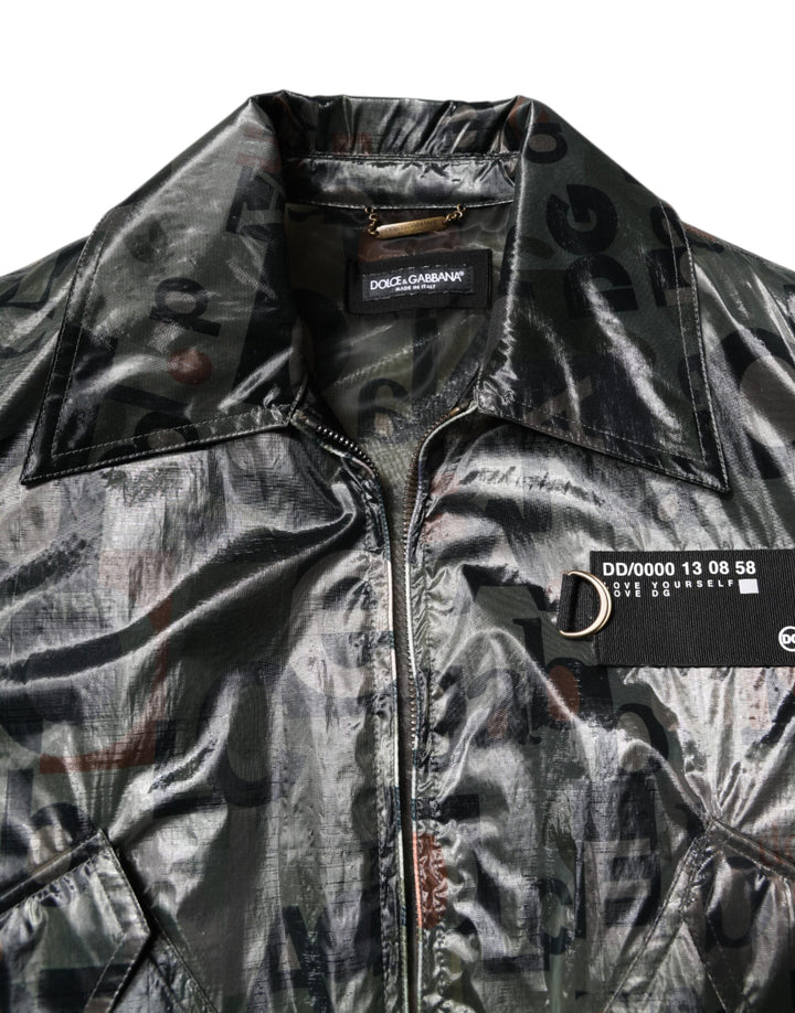 Men’s Dolce &amp; Gabbana Green Dg Logo Print Bomber Full Zip Jacket
