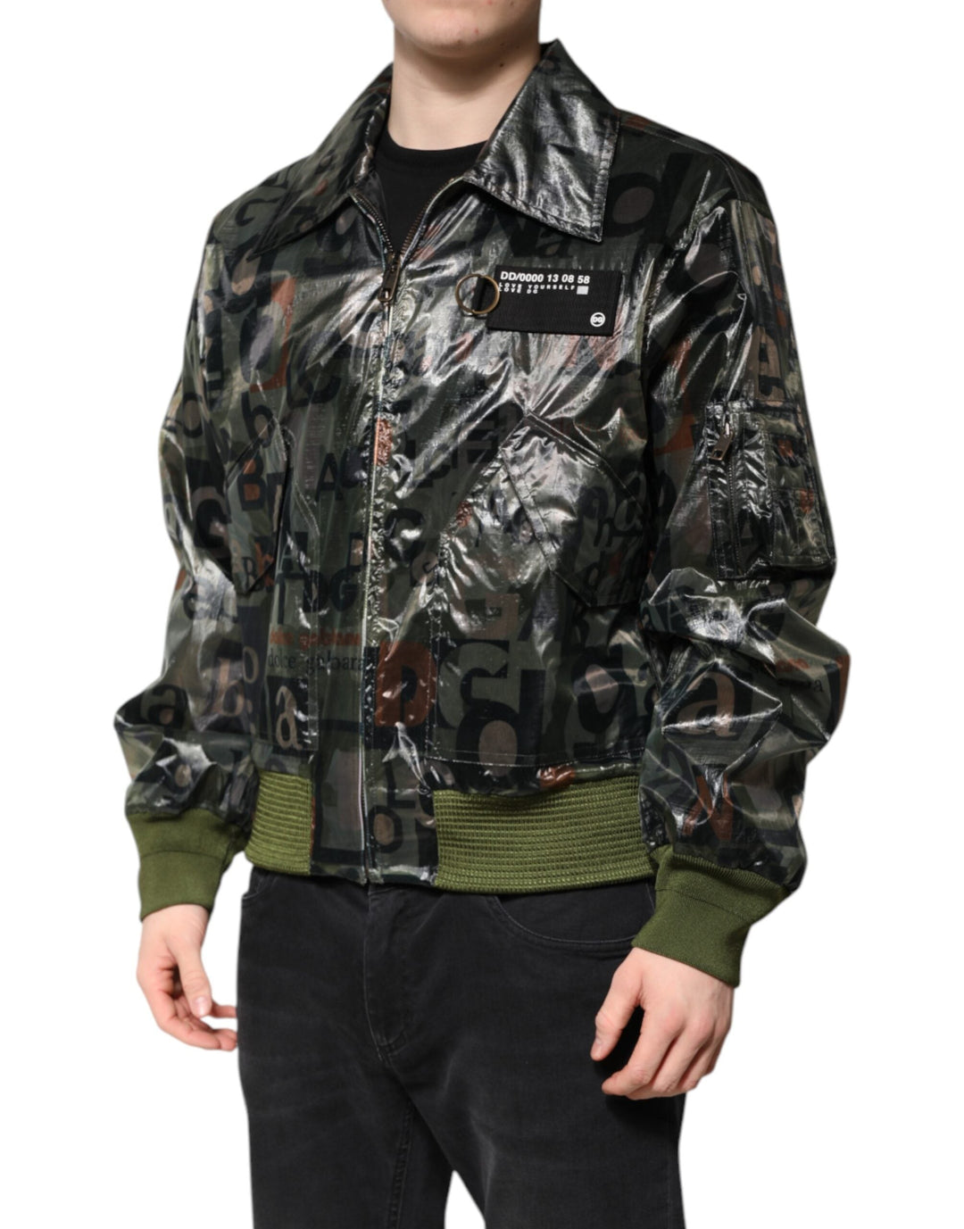 Men’s Dolce &amp; Gabbana Green Dg Logo Print Bomber Full Zip Jacket