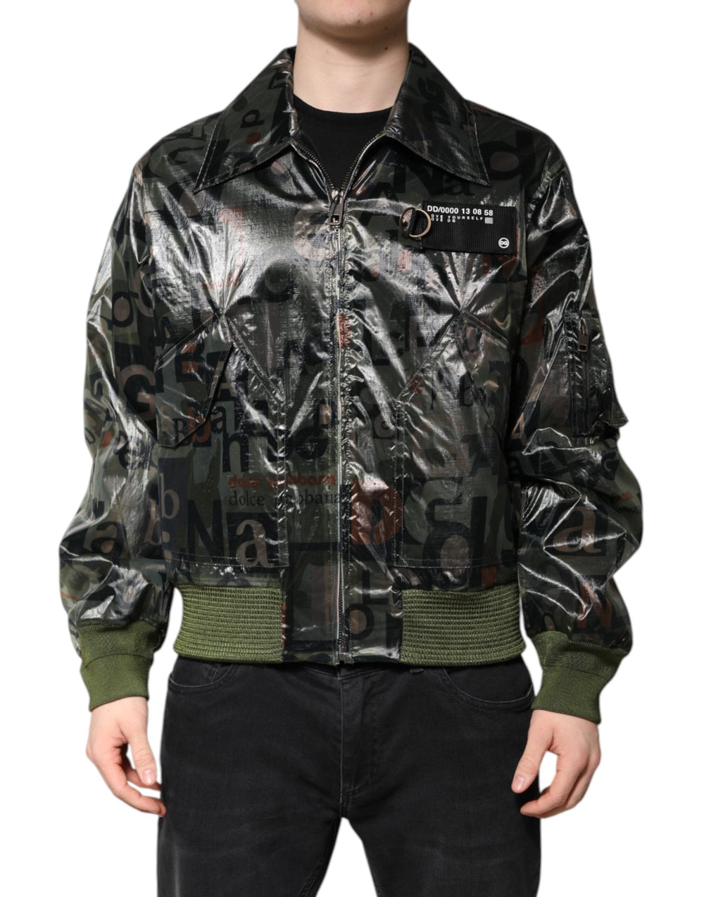 Men’s Dolce & Gabbana Green Dg Logo Print Bomber Full Zip Jacket