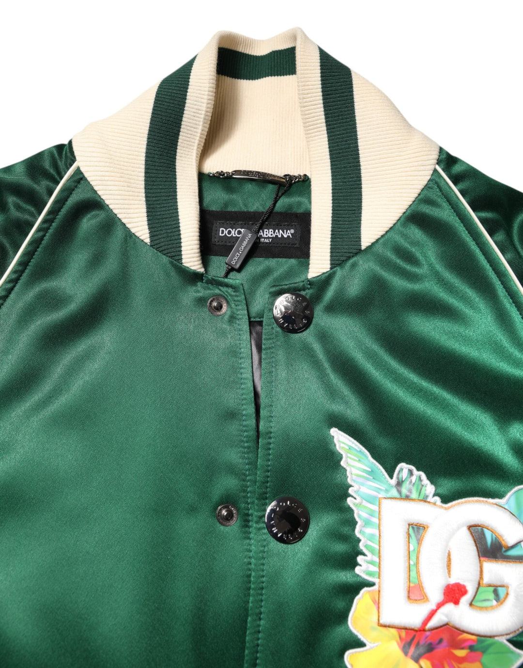 Men’s Dolce &amp; Gabbana Green Floral Dg Logo Full Zip Bomber Jacket