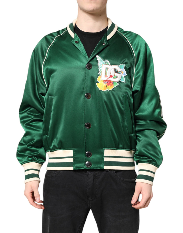 Men’s Dolce &amp; Gabbana Green Floral Dg Logo Full Zip Bomber Jacket