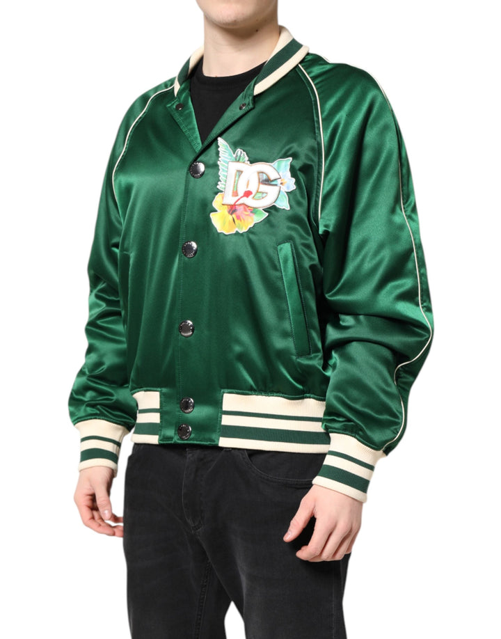 Men’s Dolce &amp; Gabbana Green Floral Dg Logo Full Zip Bomber Jacket