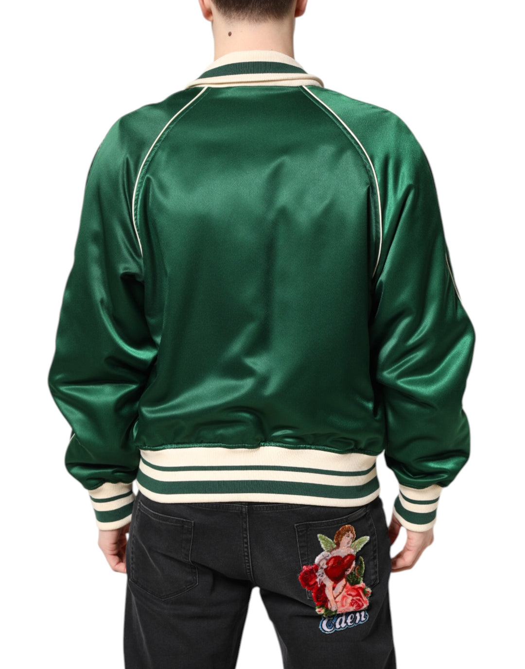 Men’s Dolce &amp; Gabbana Green Floral Dg Logo Full Zip Bomber Jacket