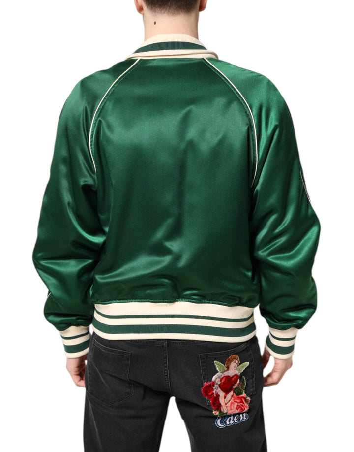 Men’s Dolce &amp; Gabbana Green Floral Dg Logo Full Zip Bomber Jacket