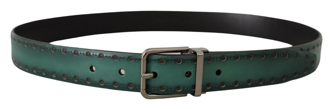 Dolce &amp; Gabbana Green Giotto Leather Silver Metal Buckle Belt