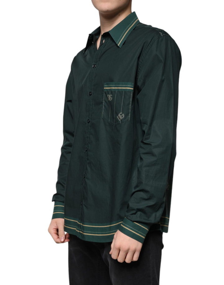 Men’s Dolce &amp; Gabbana Green Logo Long Sleeve Martini Casual Shirt