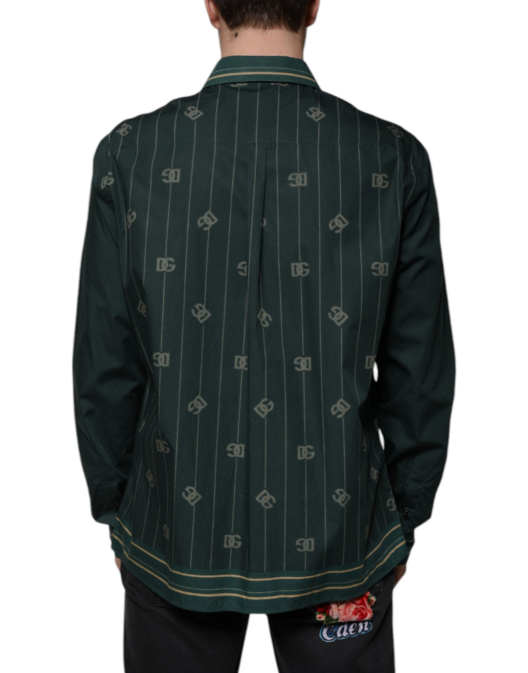 Men’s Dolce &amp; Gabbana Green Logo Long Sleeve Martini Casual Shirt