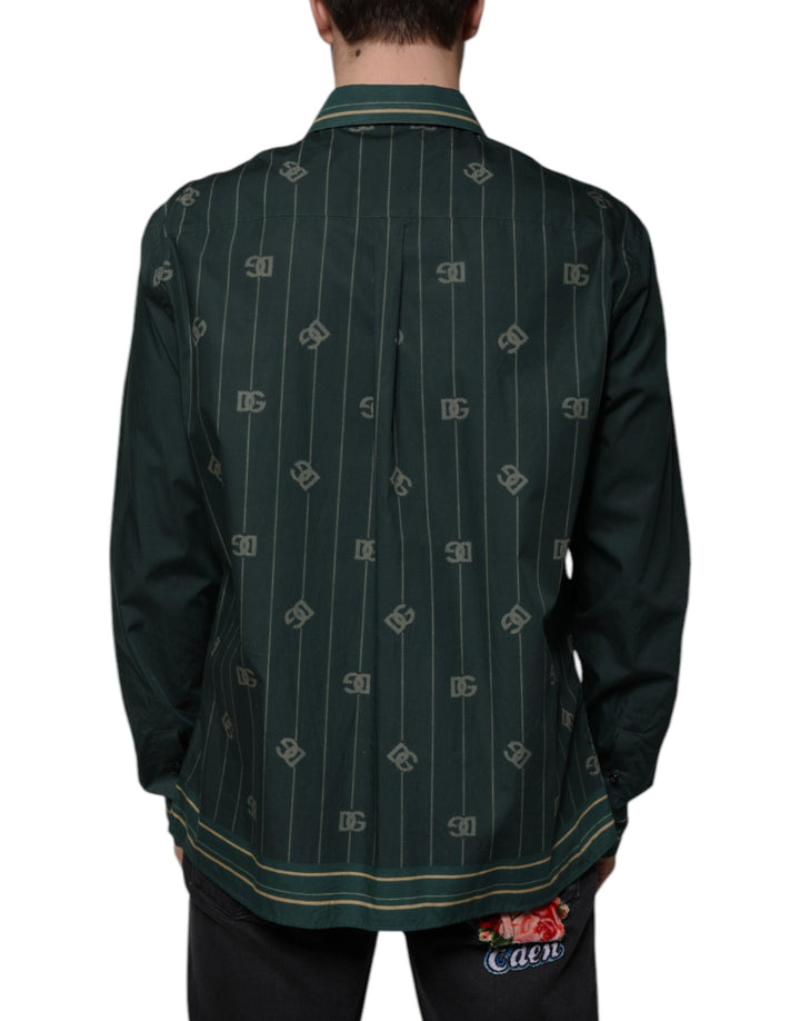 Men’s Dolce &amp; Gabbana Green Logo Long Sleeve Martini Casual Shirt