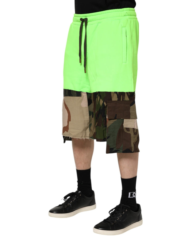 Men’s Dolce &amp; Gabbana Green Patchwork Cargo Bermuda Men Shorts