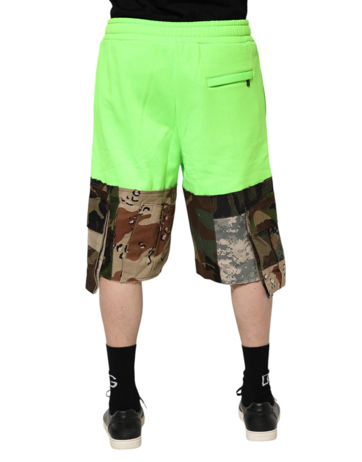 Men’s Dolce &amp; Gabbana Green Patchwork Cargo Bermuda Men Shorts