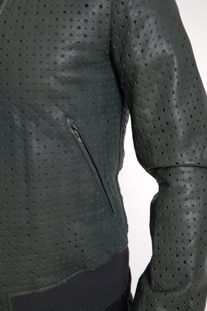 Men’s Dolce &amp; Gabbana Green Perforated Leather Bomber Jacket